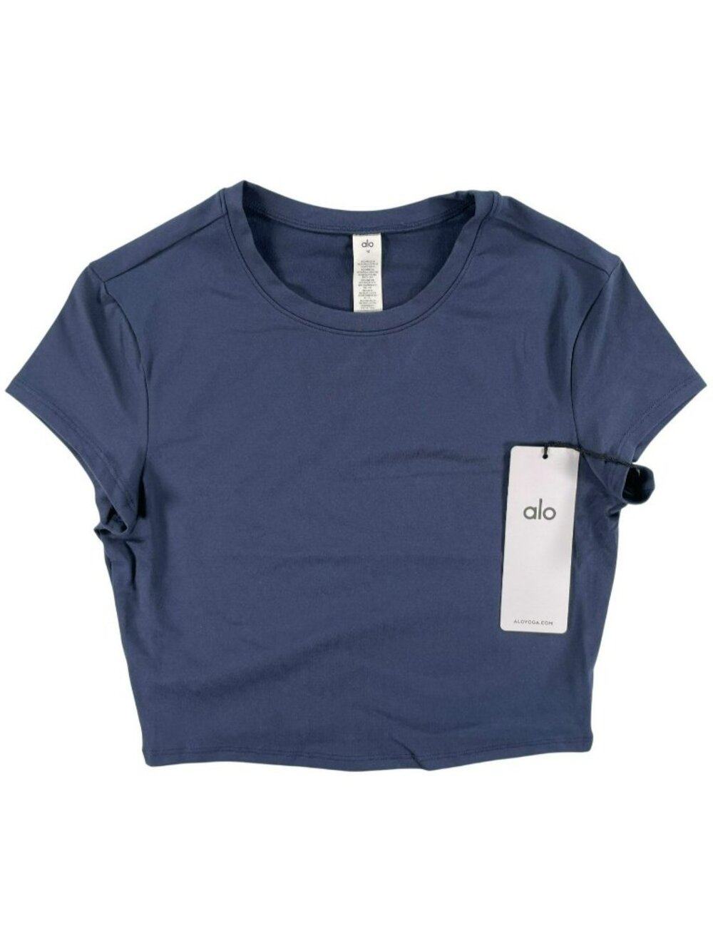 Alo Yoga Alosoft Crop Finesse Short Sleeve Navy Stretch Shirt Women's Size M NEW